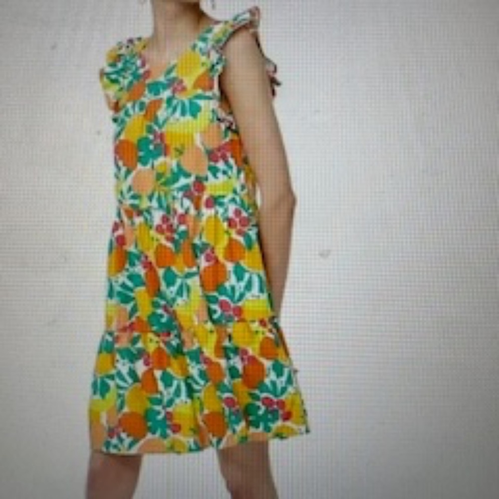 NEW! J. Crew Factory Citrus-Print Linen-Blend Ruffle Sleeve dress w/ pockets, 8